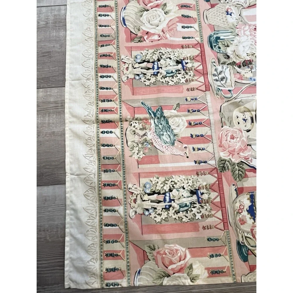 VTG Wilton Court Tea Party Tablecloth Cottage Core Romantic Birds Cotton 116X60